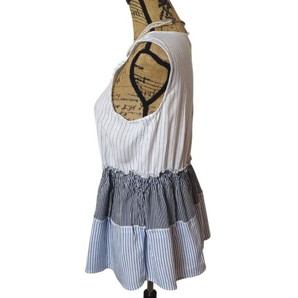 Maurices Striped Sleeveless Peplum Top M Lace-Up Neckline Ruffle Cottagecore - Picture 3 of 6